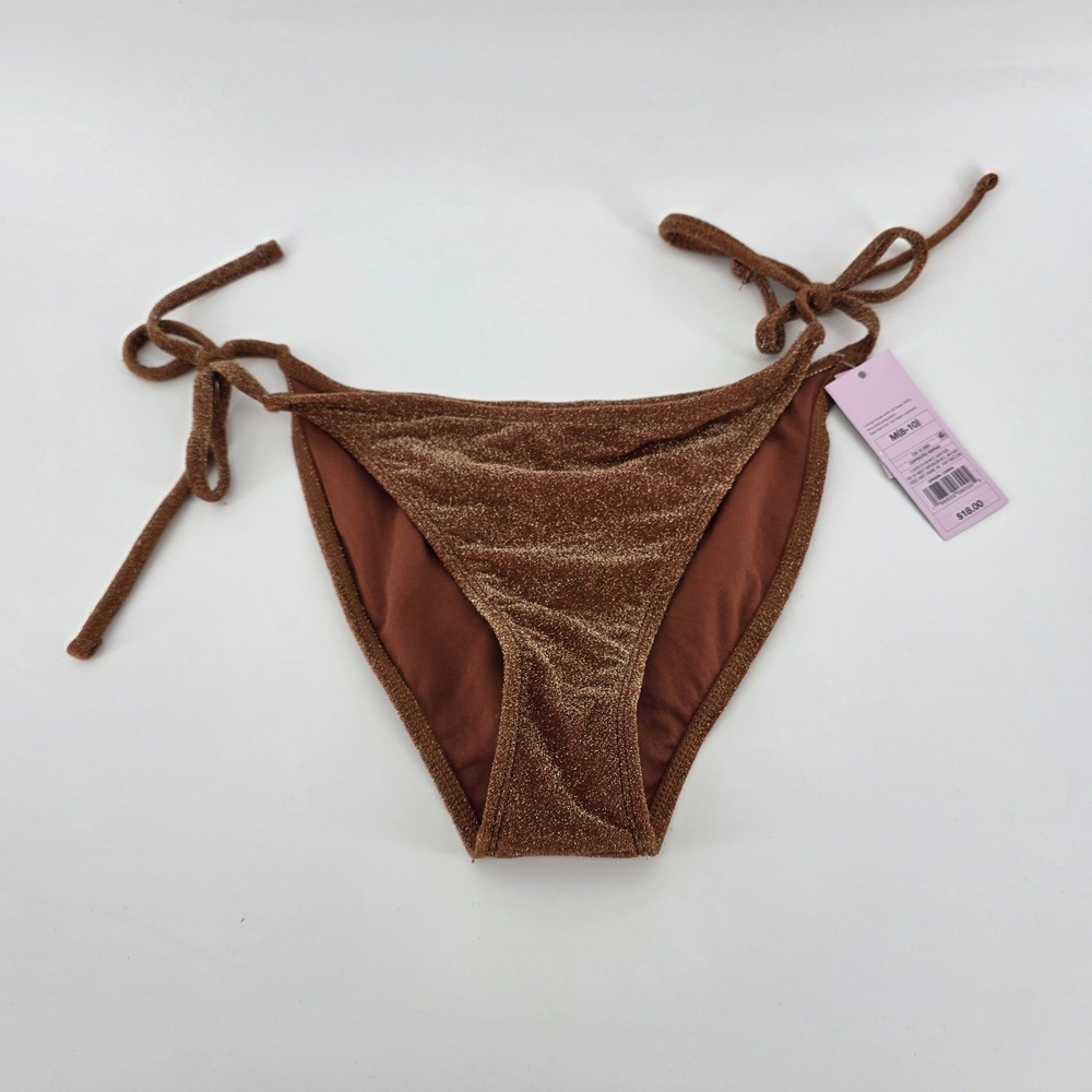 Wild Fable Womens Copper Metallic Side Tie Bikini Bottom Cheeky M (716)
